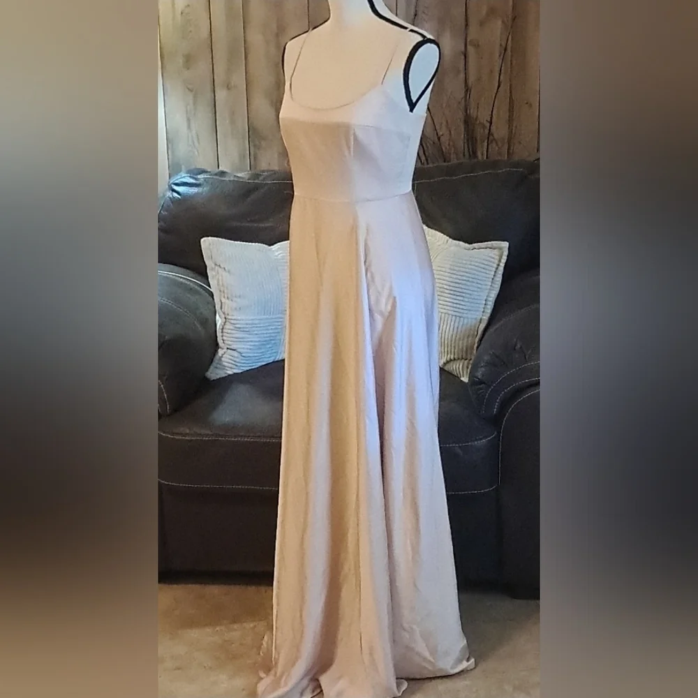 ASOS Nude Spaghetti Strap Satin Maxi Dress for Weddings Size 6 Bridesmaid Nude - Picture 7 of 11
